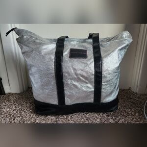 LE Victoria's Secret Silver and Black Weekender Bag